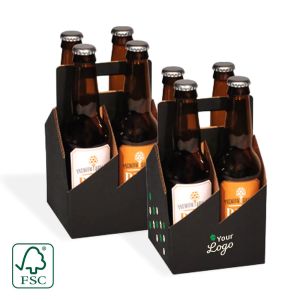 Zwarte draagmand voor 4 bierflessen - met jouw logo