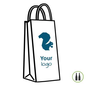 White paper bags with twisted handles for 2 bottles with your own logo in 1 colour