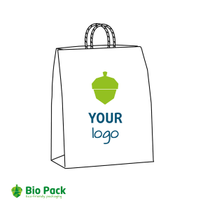 Sacs en papier blanc à poignées torsadées avec votre logo en 2 couleurs - L