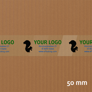 Transparante PP hotmelt kleefband in standaard breedte met jouw logo in 3 kleuren