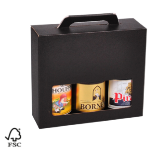 Black carrying case for 3 thick-bellied beer bottles