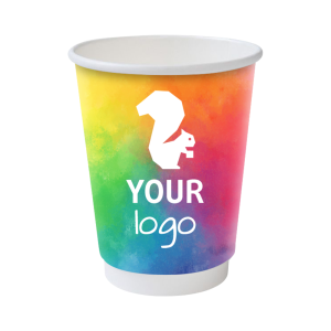 Double-wall cardboard drinking cups with PE coating with your logo in full colour - 8 oz