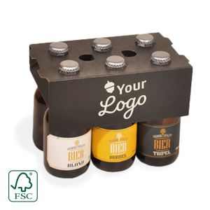 Zwarte clip voor 6 dikbuik bierflessen - met jouw logo
