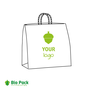 Witte papieren draagtassen met gedraaide handgrepen met jouw logo in 1 kleur - XL