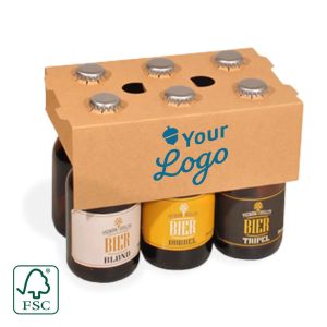 Bruine clip voor 6 dikbuik bierflessen - met jouw logo