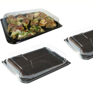 Black rectangular R-PET trays with dome lids - XXL