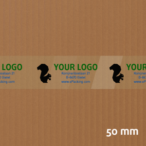 Transparante PVC kleefband in standaard breedte met jouw logo in 3 kleuren