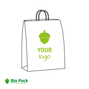 White paper carrier bags with twisted handles with your logo in 1 couleur - L
