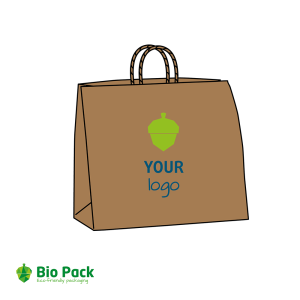 Bruine papieren draagtassen met gedraaide handgrepen met jouw logo in 2 kleuren - L