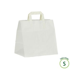 Witte papieren draagtassen met vlak papieren handgrepen - Take Away S