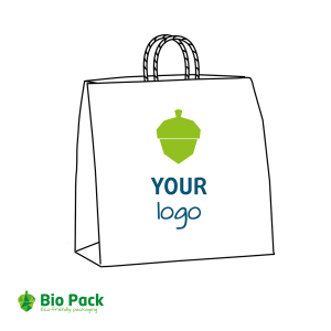 Sacs en papier blanc à poignées torsadées avec votre logo en 2 couleurs - M