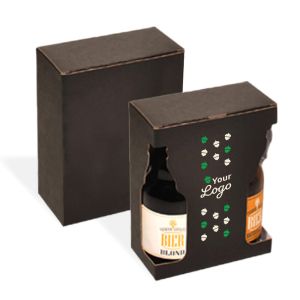 Black gift box for 2 thick-bottomed beer bottles - with your logo