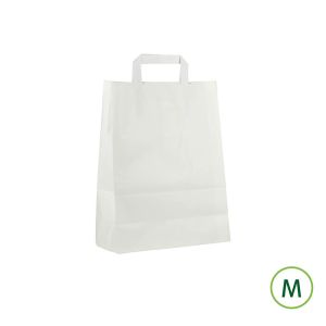 Witte papieren draagtassen met vlak papieren handgrepen - M