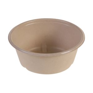 Compostable round bowl in unbleached biolaminated sugar cane