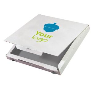 White pizza boxes printed with your logo in 2 colours - M