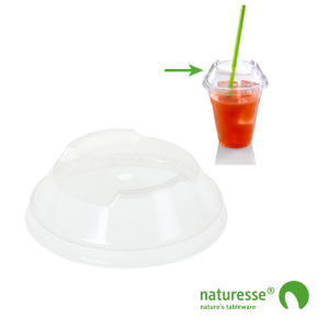 Lids for compostable shakers in PLA - stackable domed lid with straw hole