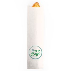 Witte papieren zakjes voor XL belegd broodje met jouw logo in 2 kleuren