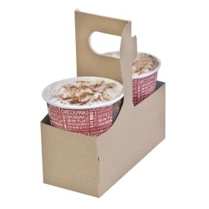 Coffee cupholders in cardboard with handle for 2 cups