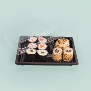 zegen helper ticket Zwarte sushi bakjes met transparant deksel inbegrepen | biopack