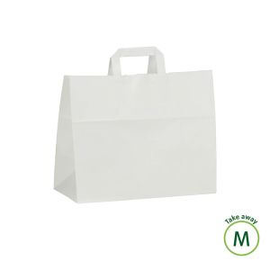 Witte papieren draagtassen met vlak papieren handgrepen