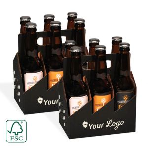 Zwarte draagmand voor 6 bierflessen - met jouw logo