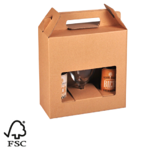 Carrier carton for 2 beer bottles with 1 glass