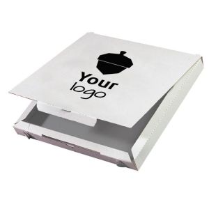 White pizza boxes printed with your logo in 1 colour - M+