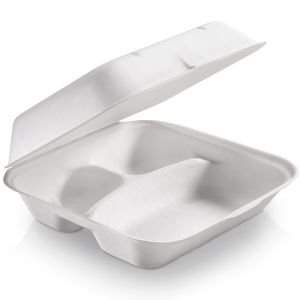 compostable mealboxes with hinged lid in sugarane
