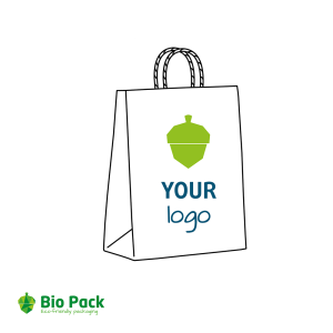 Witte papieren draagtassen met gedraaide handgrepen met jouw logo in 2 kleuren - S