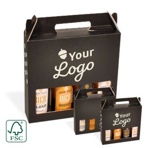 Zwarte draagkarton voor 4 bierflessen - met jouw logo