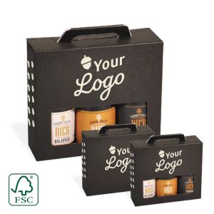 Zwart draagkarton voor 3 dikbuik bierflessen - met jouw logo