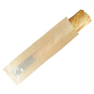 Bruine vetvrij papieren zakjes voor belegd broodje met cellulose venster
