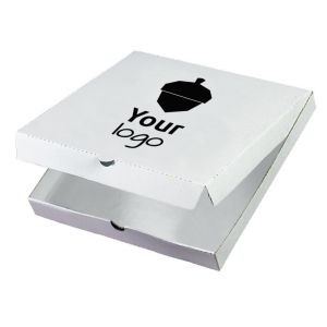 Witte pizza dozen met jouw logo in 1 kleur - New York - extra hoog - L
