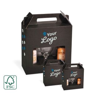 Black carrying case for 2 beer bottles with 1 glass - with your logo