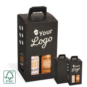 Zwart draagkarton voor 4 bierflessen - met jouw logo