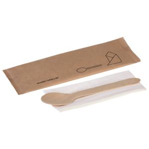 Wooden cutllery set with spoon and napkin
