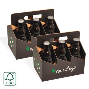 Black carry basket for 6 thick beer bottles - with your logo