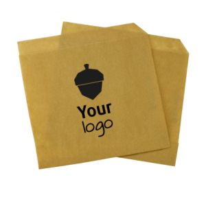 Bruine tweezijdig open snackzakjes in vetvrij papier met jouw logo in 1 kleur - L