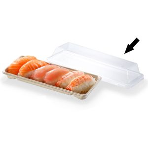 Couvercles en PLA anti-fog pour des barquettes sushi en canne à sucre SR0024764