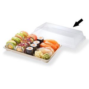Couvercles en PLA anti-fog pour des barquettes sushi en canne à sucre SR0024765
