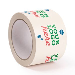 Brede witte PP hotmelt tape met jouw logo in 3 kleuren