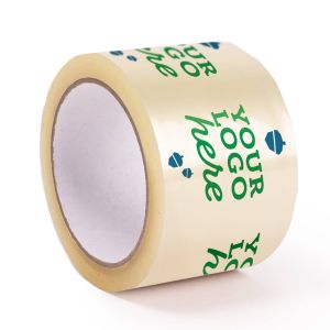 Brede transparante PP hotmelt tape met jouw logo in 2 kleuren