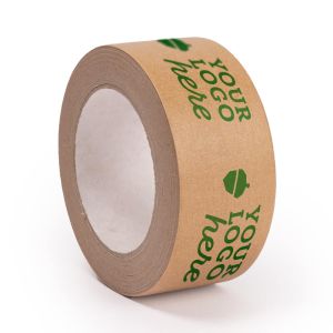 Bruine papieren tape in standaard breedte met jouw logo in 1 kleur
