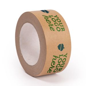 Bruine papieren tape in standaard breedte met jouw logo in 2 kleuren