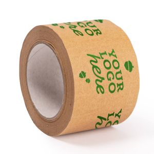 Brede bruine papieren tape met jouw logo in 1 kleur