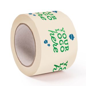 Brede witte papieren tape met jouw logo in 2 kleuren