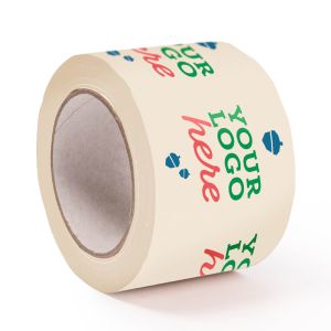 Wide white paper packaging tape with your logo in 3 colours