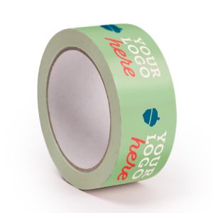 White PVC adhesive tape in standard width with your logo diapositive in 3 colours
