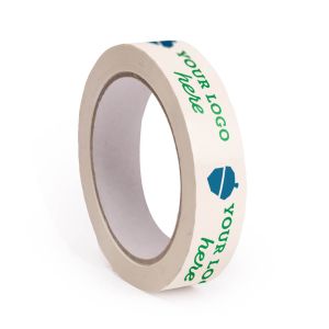 Narrow white PVC adhesive tape with your logo in 2 colours