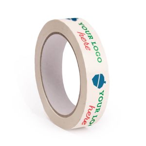 Narrow white PVC adhesive tape with your logo in 3 colours